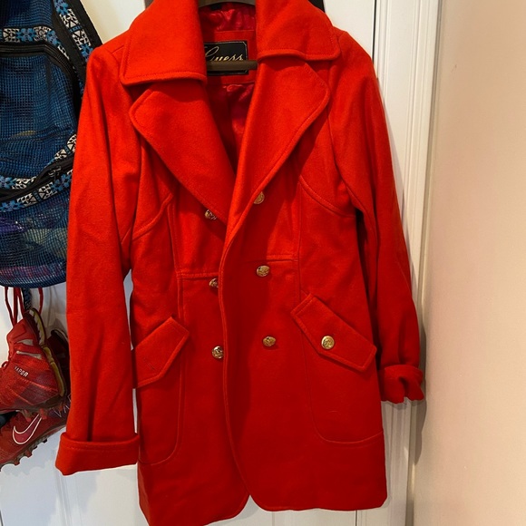 Guess Jackets & Blazers - Long red pea coat